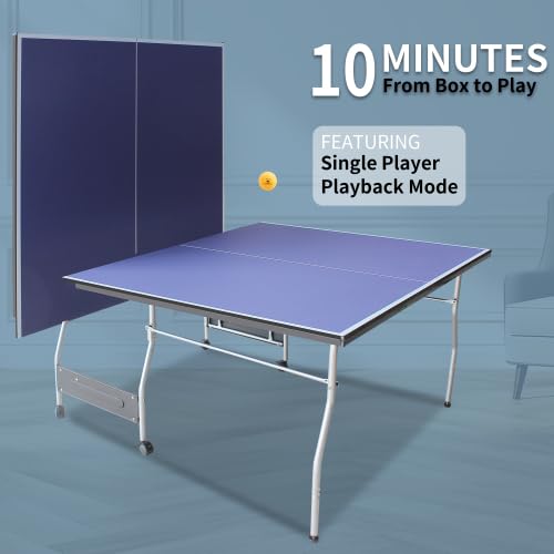 8ft Mid-Size Table Tennis Table Foldable & Portable Ping Pong Table Set for Indoor Games with Net, 2 Table Tennis Paddles and 3 Balls - style: 8ft Mid-Size Table (A)