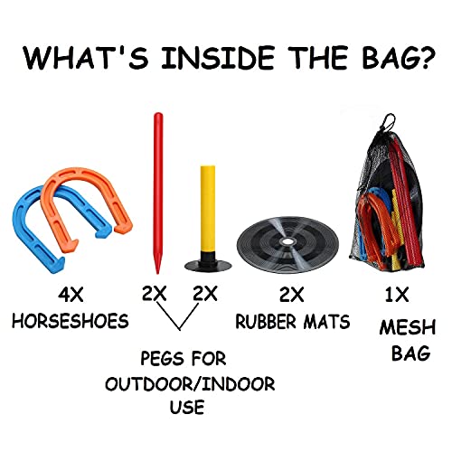 Outdoor Indoor Rubber Horseshoes Set - Win SPORTS Includes 4 Horseshoes,2 Pegs,2 Rubber Mats,2 Red Plastic dowels,Beach Games Perfect for Tailgating,Camping,Backyard,Fun for Kids Adults