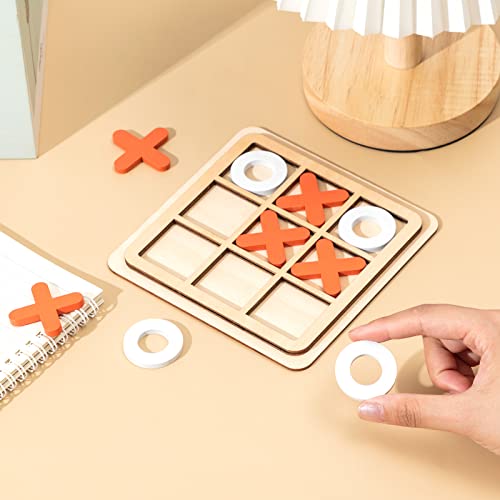 Meooeck 6 Pieces Wooden Tic Tac Toe Game Mini Board Game XO Chess Board Family Toys Birthday Party Favors, Goody Bag Stuffers(Classic Color)