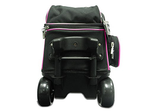 Pyramid Path Premium Deluxe 2 Ball Double Roller Bowling Bag With Large Separate Shoe Compartment (Up To US Mens Size 15) and Oversized Accessory Pocket, Retractable Locking Handle - Extends to 37" - color: Black/Hot Pink