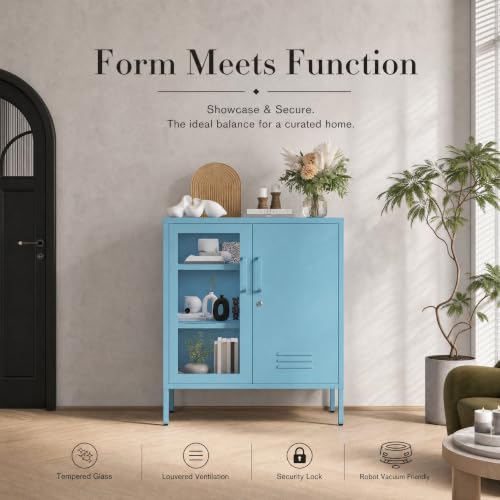 Lockable Metal Storage Cabinet Locker Adjustable Shelves, Multifunctional Versatile Storage Lockers, Easy Assembly Durable Metal Sideboard Furniture for Bedroom Home Office Blue - color: Blue, style: 33"H-Locker-BT