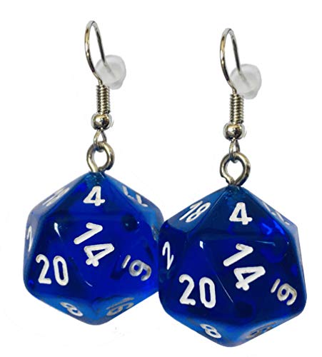 d20 / d10 Polyhedral Dice Earrings - Translucent Colors - color: Dark Blue