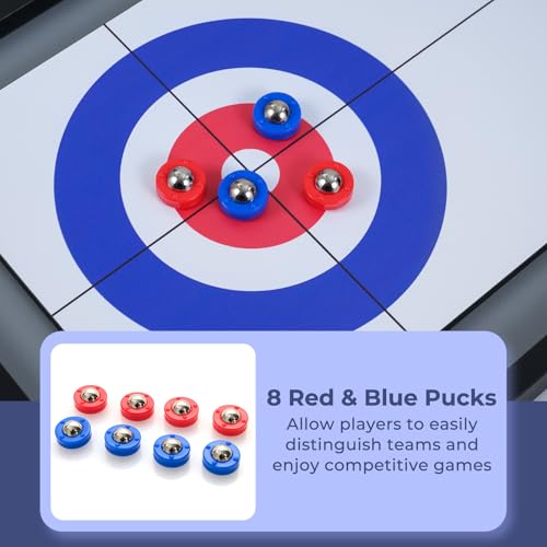 GYMAX Shuffleboard and Curling 2 in 1 Board Game, Portable 2-Sided Tabletop Wooden Shuffle Board and Curling Combo Game Set with 8 Rolling Pucks for Family Friends Indoor