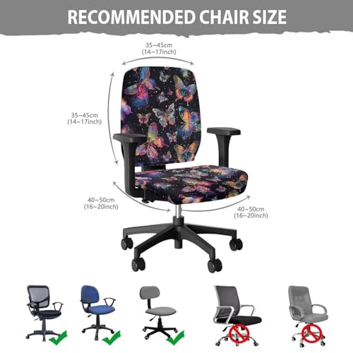 Butterfly Office Chair Cover 2 Piece Waterproof and Elastic Office Chair Seat Cover Protective Stretch Decorative Fabric Cover Polyester Universal Desk Task Chair Covers for Workspace