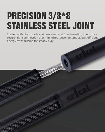 CRICAL Carbon Fiber Pool Cue with Stick Low Deflection Shaft - 58 Inch Billiard Cue Stick with Cowhide Grip & 3K Weave Design, 12.5mm Tip, Fixed Weight (19oz), 3/8x8 Joint – Ideal for Players - color: CL-VP-1