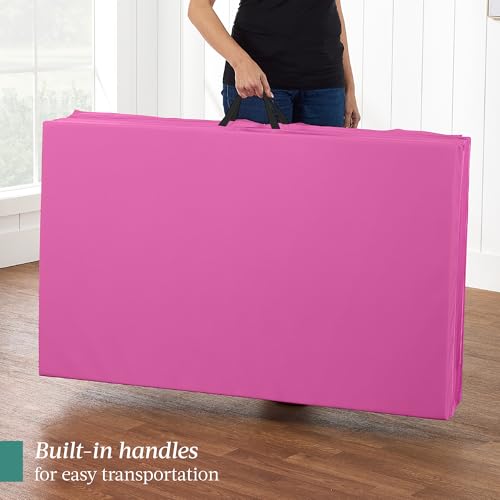 Best Choice Products 10ftx4ftx2in Folding Gym Mat 4-Panel Exercise Gymnastics Aerobics Workout Fitness Floor Mats w/Carrying Handles - color: Pink w/Beam