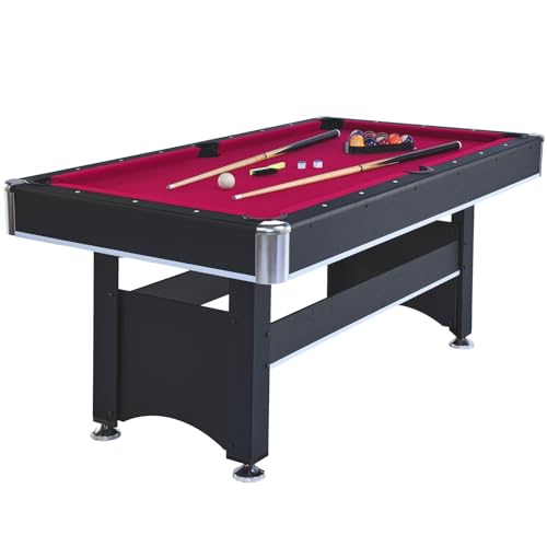 6-Foot Outdoor Pool Table with Red Felt - Multi Game for Family Gatherings and Parties