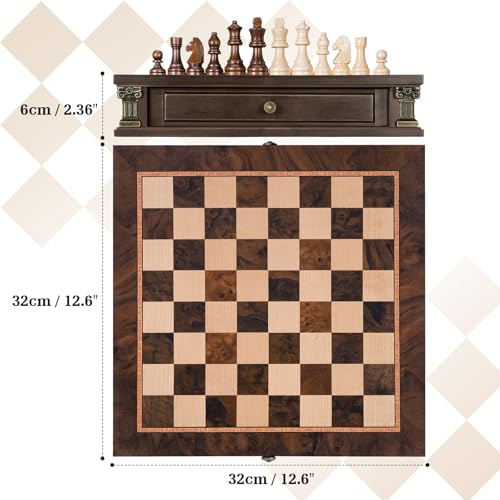 Peradix Magnetic Chess Set with 2 Built-in Storage Drawers, 12 inch Wooden Strategy Board Games, 2 Extra Queens, Travel Magnet Chess Game for Adults, Kids and Family Game Night, Gift Package - size: 12 Inches