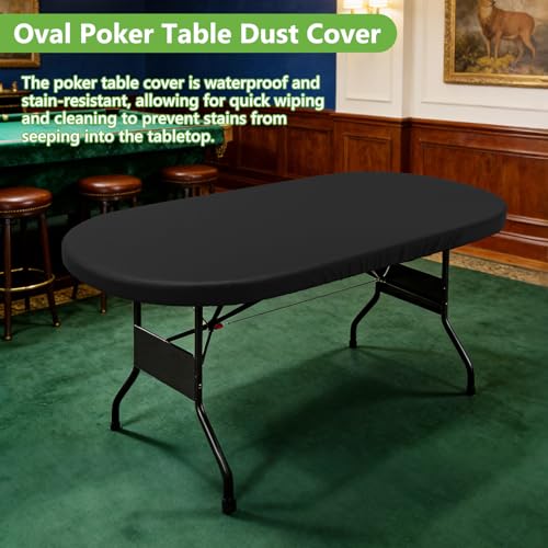 COSHNIBI Oval Poker Table Dust Cover ,420D Waterproof Game Table Cover,72" L x 32" W Black - size: Fits for 72 in 8 Player Poker Table