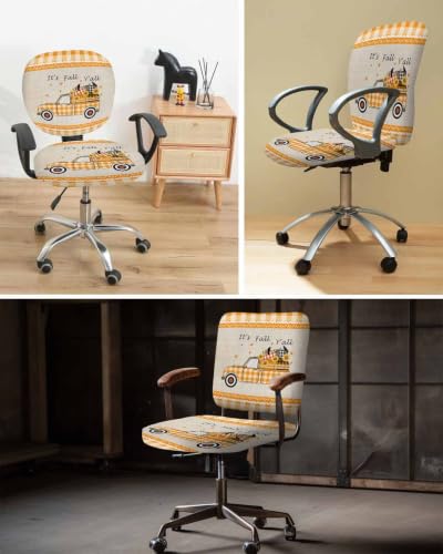 Office Chair Cover, Sunflower Farm Truck Thanksgiving Pumpkin Harvest Protective Stretch Elastic Universal Cover for Desk Task Chair,Computer Rotating Chair 1 Pcs Fall Orange Buffalo Grid Leaf