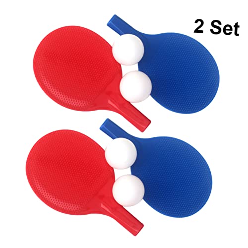 BESPORTBLE 2 Sets Table Tennis Racket Set with Balls Lightweight Plastic Outdoor Pong Paddles for Beginners Parent Play Safe Smooth Edges Red Blue