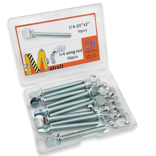 10 Sets 1/4"-20 x2 Thumb Screw Bolts and Wing Nut Kit Zinc Plated Finger Tight Racket Screw and Nut Tool-Free Racket & Sports Equipment Hardware Fitting Fastenings Assortment Kit - size: 10 Sets 1/4"-20 x2" ThumbScrews&WingNuts