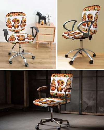 Savannan Office Chair Cover, Farm Autumn Pumpkins Gnomes Protective Stretch Elastic Universal Cover for Desk Task Chair,Computer Rotating Chair 1 Pcs Maple Leaf Dwarf