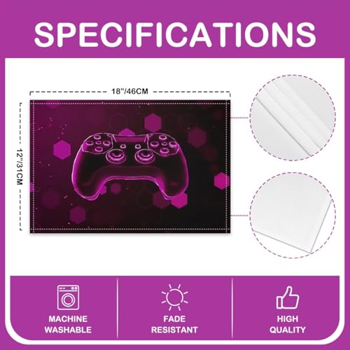 Erosebridal Boys Gaming 4 PCS of Placemats 12x18 Video Game Place Mat for Dining Table Geometric Lights Modern Non Slip Table Mats Pink Neon Hexagon Honeycomb - color: Pink