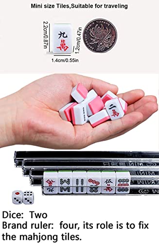 Miniature Chinese Mahjong Game Set with Foldable Table 144 Mini-Tiles, Case, and Accessories, Travel Set (Pink, 22MM) - color: Pink
