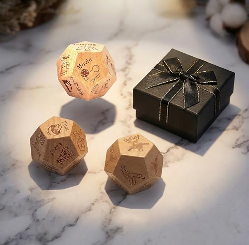 Date Night Food Decision Dice: 3 PCS Real Wood Dice Set Date Ideas for Couples,Dinner Dice Love Dice with Portable Gift Box,Valentines Gifts for Him Her Boyfriend Girlfriend