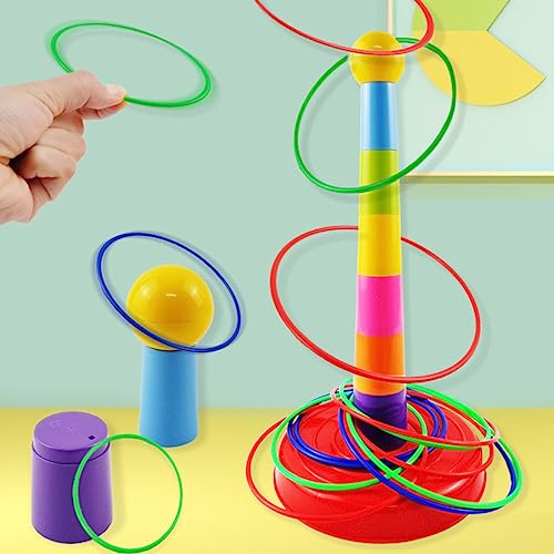 Plastic Game Set with Colourful Hoop Cone Carnival Game Set Kid Throwing Toy for Party Activity Supply 10PCS