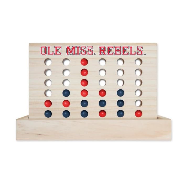 Rico Industries NCAA Mini Travel Team 4 in A Row Mini Game- Wooden, Team Colors, 5.5" x 8" (Ole Miss Rebels) - style: Ole Miss Rebels