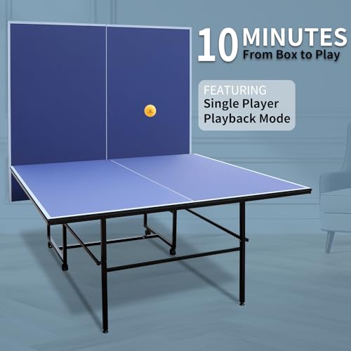 9ft Mid Size Table Tennis Table Foldable Portable Ping Pong Table Set for Indoor Games with Net, 2 Table Tennis Paddles and 3 Balls