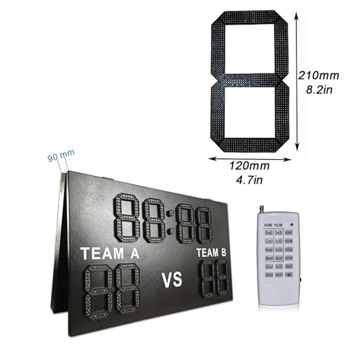 33W Wall-Mounted Electronic Scoreboard, 8 Inch Led Digital Water Proof Score Display with Remote Control, 60° Viewing Angle, for Basketball, Football, Tennis