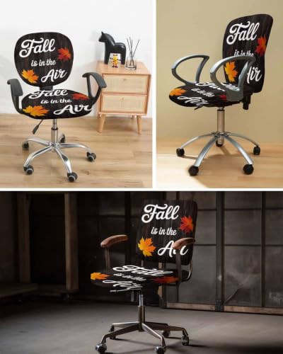 Savannan Office Chair Cover, Fall is in The Air Words Protective Stretch Elastic Universal Cover for Desk Task Chair,Computer Rotating Chair 1 Pcs Autumn Maple Leaf on Wood