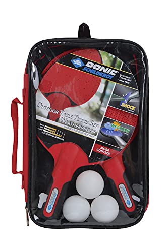Donic-Schildkröt Outdoor Tischtennis-Set, 2 wasserfeste, robuste, abwaschbare Kunststoffschläger, 3 Bälle, in praktischer Tragetasche