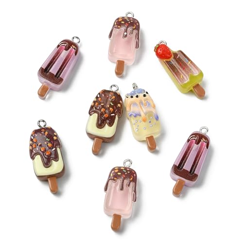 Stiesy 40Pcs Printed Resin Ice Lolly Charms with Loop, 5 Styles Cute Sweet Food Charm Beads Bulk for Jewelry Making, DIY Craft Projects and Present Making - color: Ice Lolly-5 Styles-40pcs