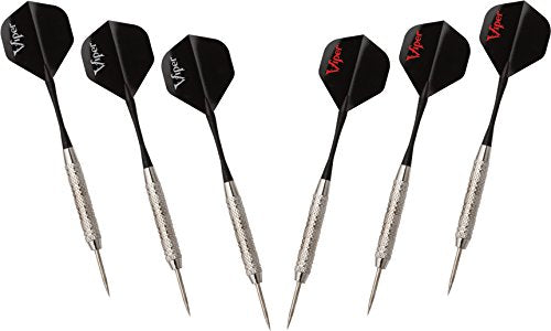 Viper Vault Cabinet & Shot King Sisal/Bristle Dartboard Ready-to-Play Bundle with Two Sets of Steel-Tip Darts, Throw Line, and Dry Erase Scoreboards, Walnut Finish - style: Premium Set