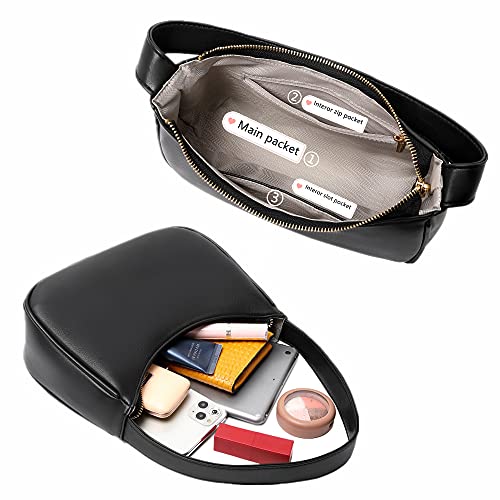 CYHTWSDJ Shoulder Bags for Women, Cute Hobo Tote Handbag Mini Clutch Purse with Zipper Closure - color: Nylon Black