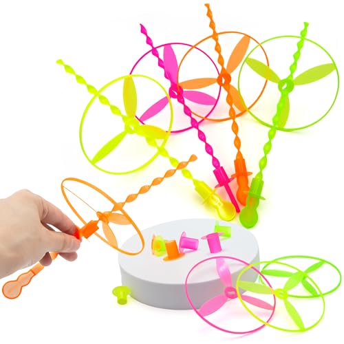 50 Pcs Plastic Flying Helicopter Toy Set Flying Twist Disc with Launchers Spinning Bamboo Dragonfly Plastic Propeller for Kids Party Favors Gifts
