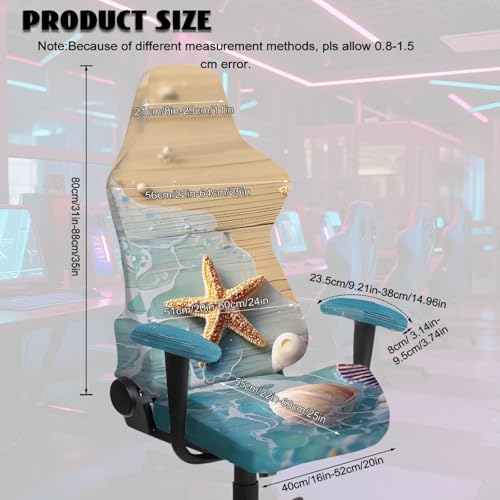 Suobstales Beach Starfish Seashell Conch Wood Print Gaming Chair Covers Slipcovers, Stretchable Elastic Computer Reclining Gaming Chair Seat Cover with Armrest Cover (No Chairs) - color: Beach Starfish Seashell Conch Wood
