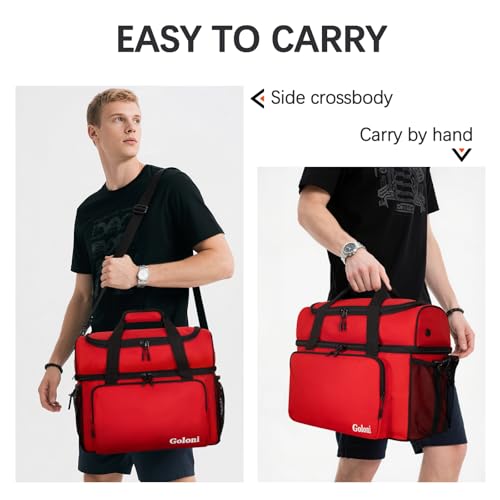 Goloni 2 Balls Bowling Bag with Ball Holder - Fits Bowling Shoes Up to Mens Size 16 and Accessories - color: Red