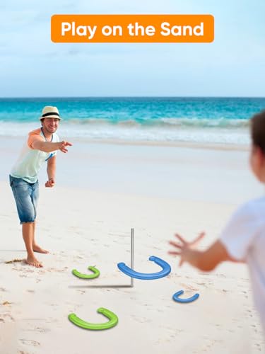 NQV Horseshoe Outside Game, Horse Shoe Game Kit, Horseshoe Set for Kids Adults. - style: outdoor horseshoe blue & green