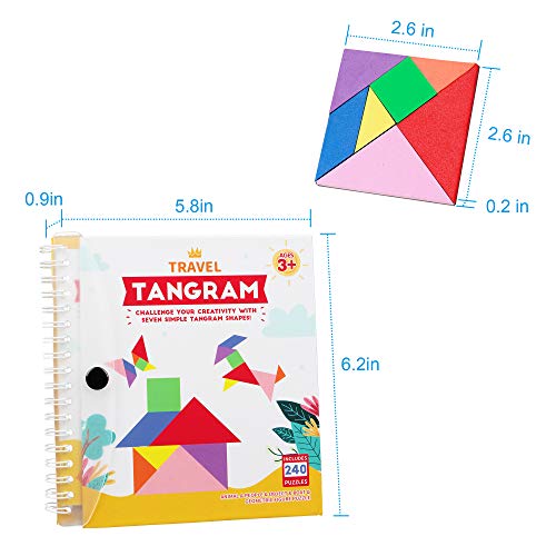 Vanmor Travel Tangram Puzzle - 3 Sets of Magnetic Tangram with 240 Solution - Montessori Shape Pattern Blocks Jigsaw Road Trip Games IQ Book Educational Toy Brain Teaser Gift for Kids Adults Challenge - style: 240 Solution