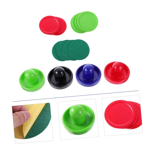 Mikinona Plastic Air Hockey Pushers and Pucks Replacement Accessories for Table Game Ergonomic Design with Felt Bottom for Smooth Glide High Impact Resistant Parts in Blue Black Red and