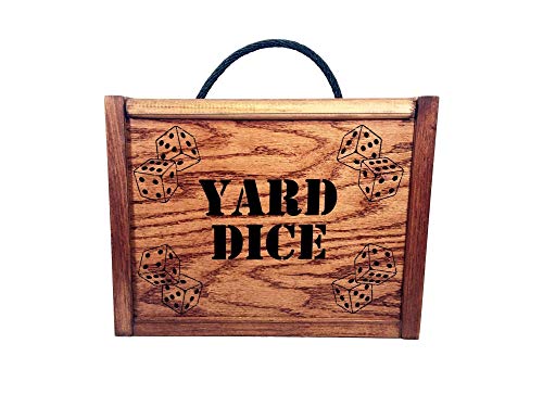 Yardzee Yard Dice Set with 8 player dry erase score sheet - 6 Giant Wood Lawn Dice - Great Backyard Game