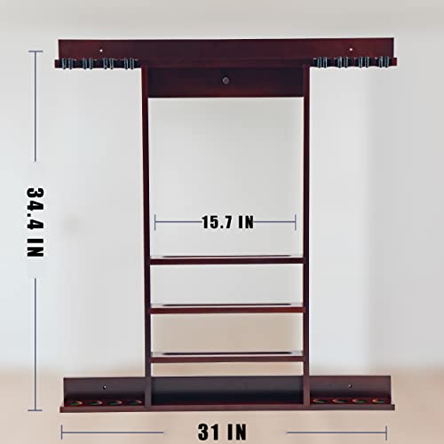 Billmart Pool Stick Holder Wall Mount, 8 Cues Solid Wood Billiard Pool Cue Rack, Pool Table Accessories (Mahogany) - color: 8 Cues Mahogany