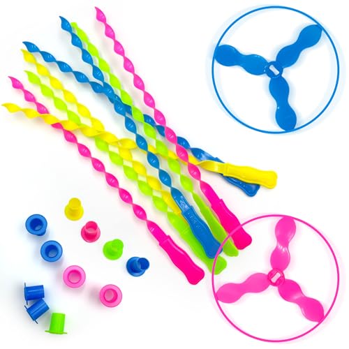 40 Pcs Flying Disc Toy Twisty Helicopter Spin Copter Plastic Propeller Flyer Saucers with Launchers Outdoor Toy Kids Party Favors Gifts