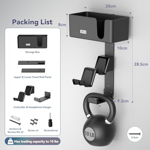 KDD 4-in-1 Wall Mount Controller Holder - Dual Game Controller and Headphone Hanger with Anti-Slip Pads for Xbox ONE/X Series/PS5/PS4 - Detachable Desk Storage for Media Remote, Phone and Speaker