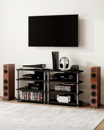 Game Console Shelf, 4-Tier AV Media Stand with Open Shelves Entertainment Cabinet for Bedroom Dorm Living Room, Fits TV up to 32” - color: Brown