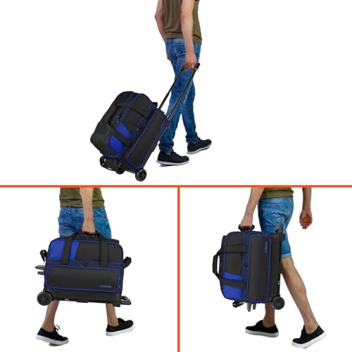 LARIPOP 2 Ball Bowling Roller Bag, Wheeled Bag with Shoe Compartment, Telescopic Handle & Padded Protection for Men Women - color: Blue