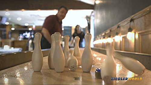 Zieglerworld Table Shuffleboard Bowling White Pins - Pinsetter - Rules Booklet - Score Chart - Carrier Bag & Wood Ball
