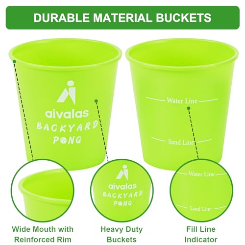 Aivalas Yard Pong Outdoor Games Glow Set in Dark, Giant Yard Pong Game for Adults and Family with 12 Buckets, 4 Balls and a Carrying Bag, Giant Pong for Beach, Camping, Lawn and Backyard - color: Green Glow in Dark