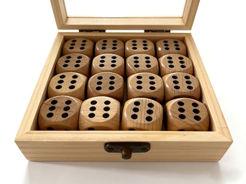 Premium 16-Piece Natural Wooden Dice Set with Clear Window Gift Box - 25mm Eco-Friendly Rounded Corner Dice for Board Games, Math Learning, Teaching & DIY Crafting - Rustic Tabletop Decor