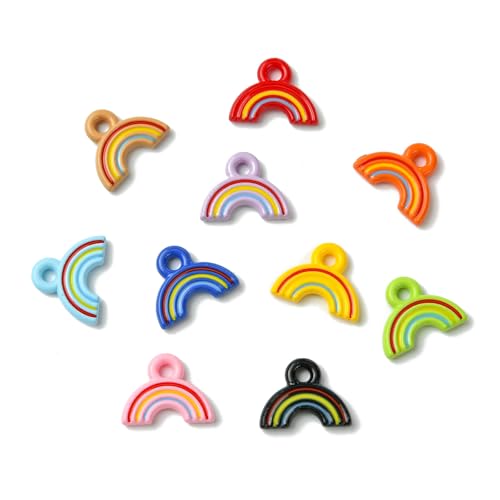 Stiesy Baking Paint Acrylic Rainbow Charms 50Pcs, Mixed Color Dainty Dangle Rainbow Charm Pendants for Jewelry Making, DIY Craft Supplies and Pride Accessories - color: Rainbow-50pcs