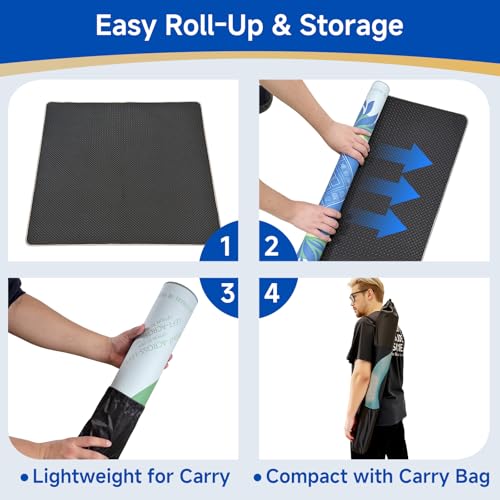Mahjong Mat 2025 Upgraded No-Crease & No Odor Design, 32.3 Inch with Waterproof Velvet, Non-Slip PU Silicone, Lightweight for Noise Reduction, Includes Printed Rules for Tiles and Cards (Light-Blue) - color: Light-blue