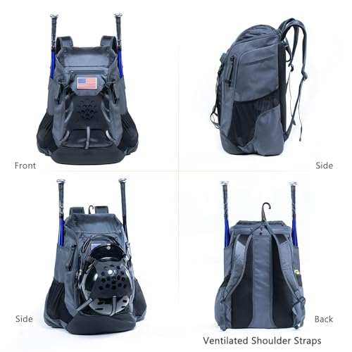 | Baseball Bag Softball Bat Bag, Double-layer Baseball Backpack Adult with Gear Klip To Hold Baseball Glove, Baseball Essential Gear, Youth Baseball Bag for Boys, Girls, Baseball Accessories - color: Grey