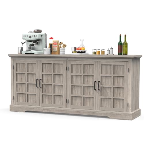 Bigbiglife 70.2" Wood Buffet Cabinet, Farmhouse Buffet Sideboard Cabinet with 4 Doors and Adjustable Shelves, Coffee Bar Wine Bar Storage Cabinet for Kitchen, Living Room, Grey - color: Grey