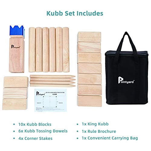 Kubb Yard Game Set Viking Chess Outdoor Hevea Hardwood Toss Game for Adults & Families - with 10 Blocks, 6 Batons, Carrying Bag | Perfect for Backyard Lawn Beach Party BBQ Camping - color: Blue