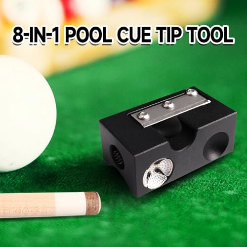 GSE Games & Sports Expert Billiard Pool Cue Tip Tool, Stick Scuffer/Shaper/Aerator/Joint Protector Tool, Billiard Accessories - style: Black 8-in-1 Tool